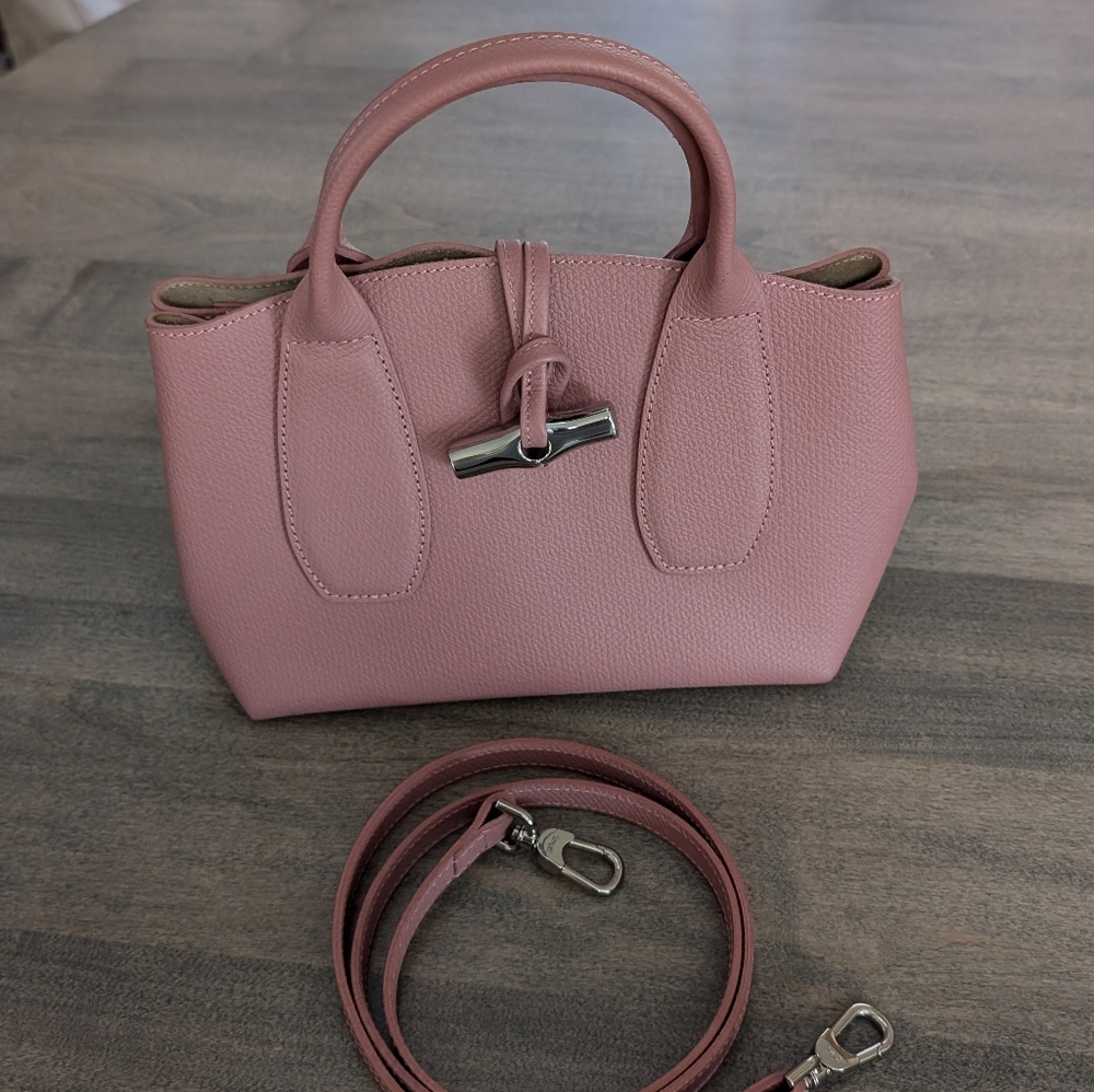 Longchamp - Roseau - Pink - Leather Handbag Tote Crossbody - Excellent Condition - Picture 3 of 11